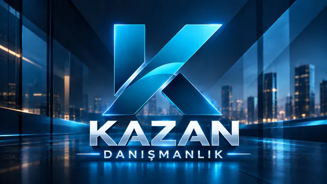 Kazan Danışmanlık logosu; gece şehir silueti önünde parlayan mavi K harfi